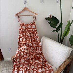 Carly Jean Los Angeles Floral Maxi Dress in Orange and Cream